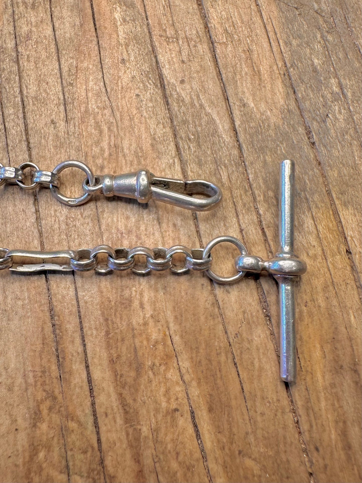 Posaunen-Gliederkette 1995 Albertskette T-Bar 925 Sterling Silber 7,5 Zoll Armband