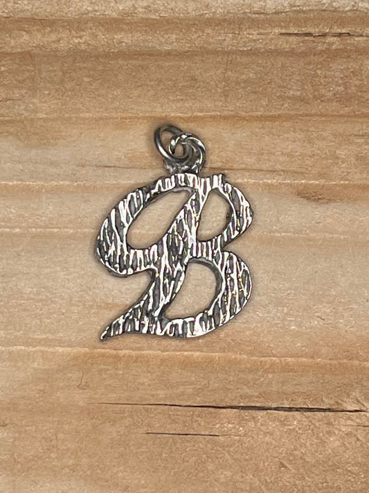 Textured Italic B 925 Sterling Silver Pendant