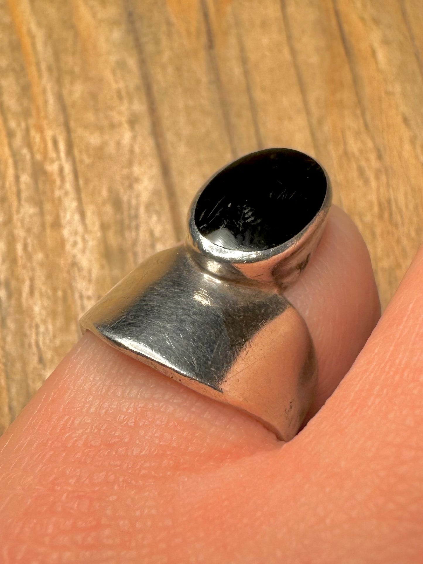Abstract Onyx Oval 925 Sterling Silver Size N Ring