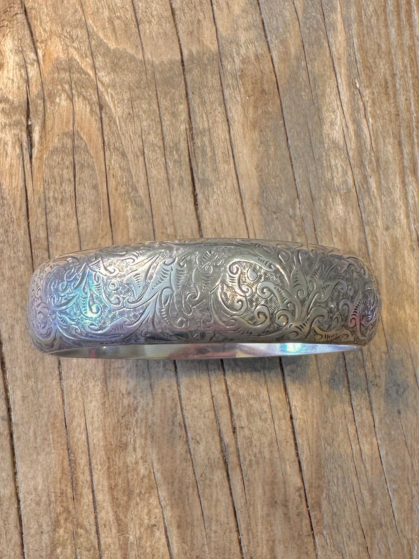 Victorian Registered 1878 Engraved Rounded 925 Sterling Silver Bangle