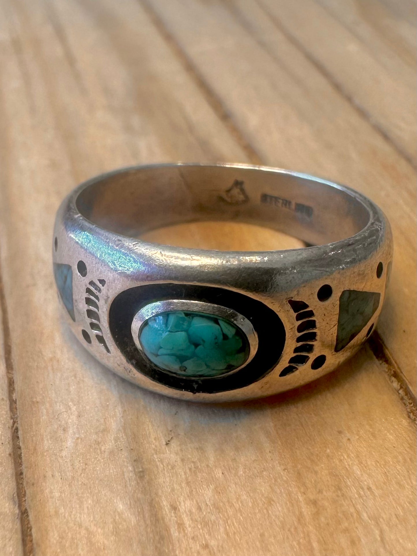 Vintage Roie Jaque Navajo Turquoise 925 Silver Size M Ring