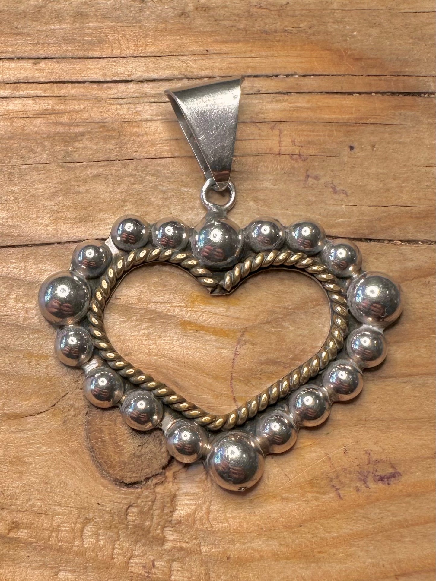 Vintage Herz Perlenrand 925 Sterlingsilber Mexiko Anhänger