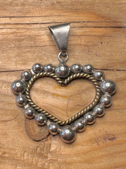 Vintage Heart Beaded Edge 925 Sterling Silver Mexico Pendant