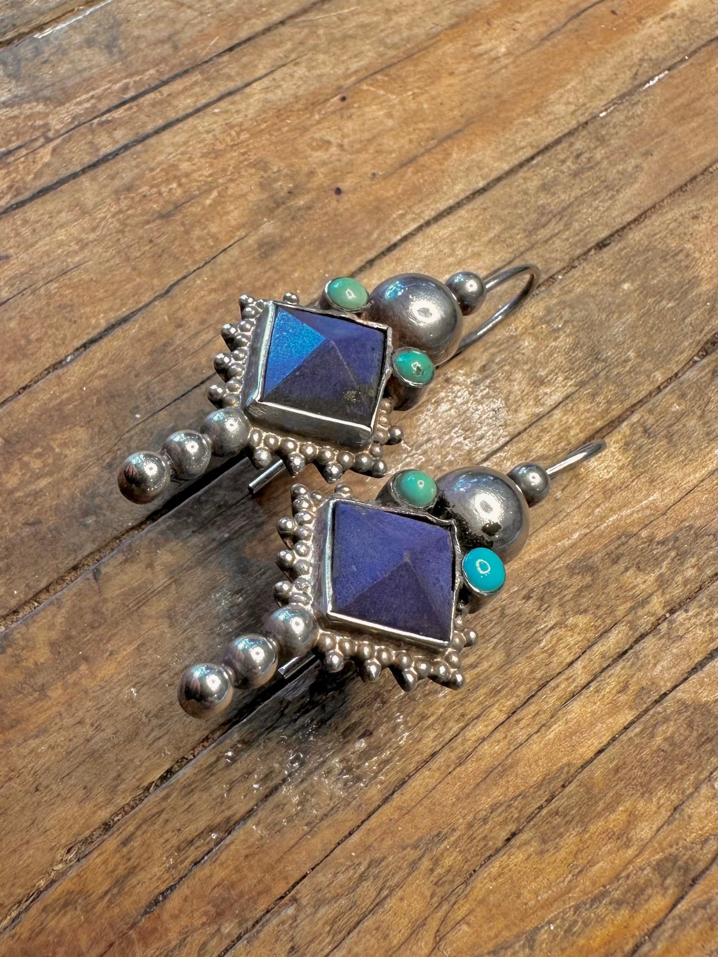 Lapis Lazuli and Turquoise Boho 925 Sterling Silver Earrings