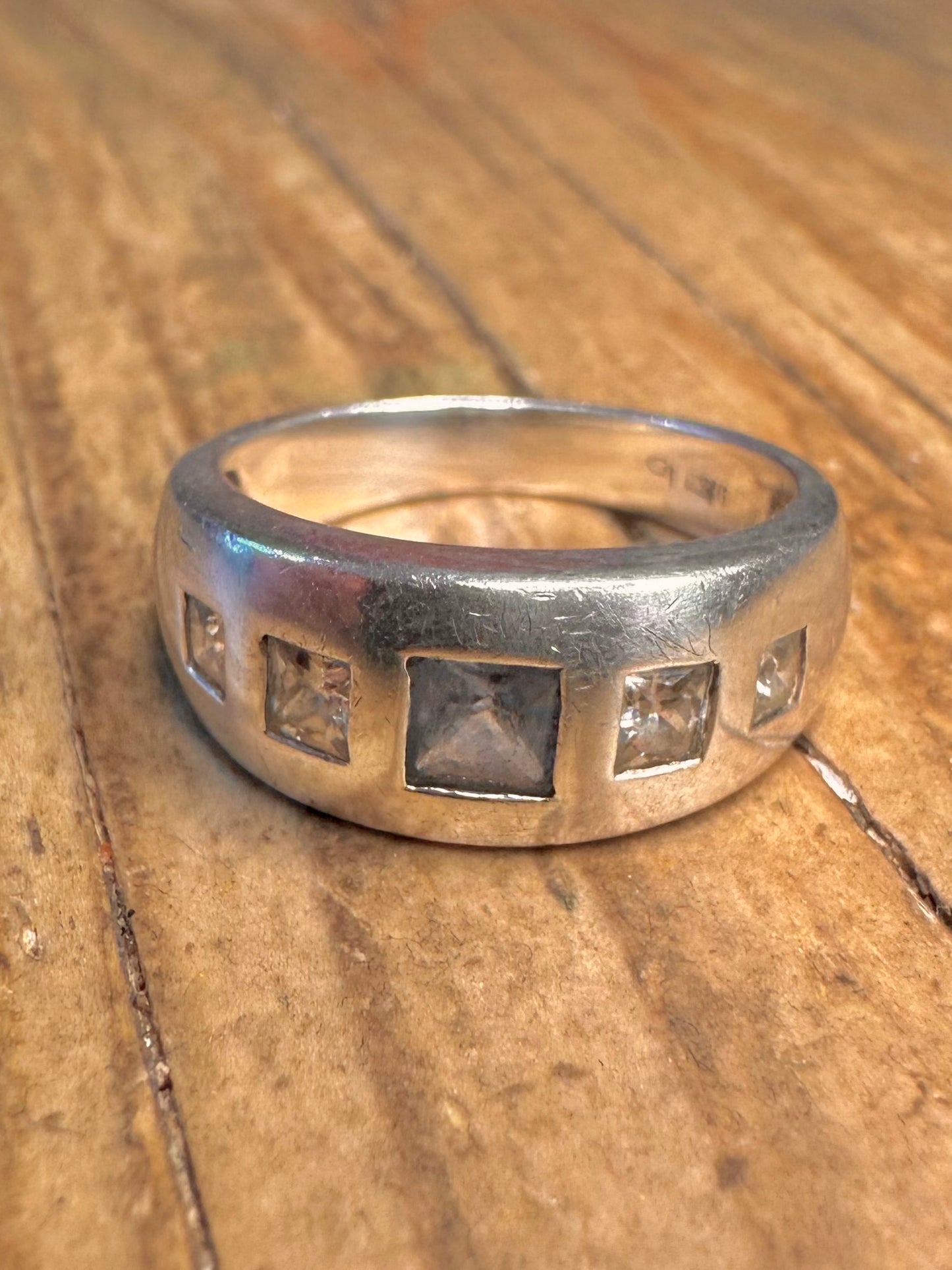 Blue and White CZ 925 Sterling Silver Size O Ring