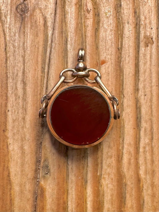 Antique 1887 Rose 9ct Gold Swivel Fob Carnelian and Bloodstone Pendant