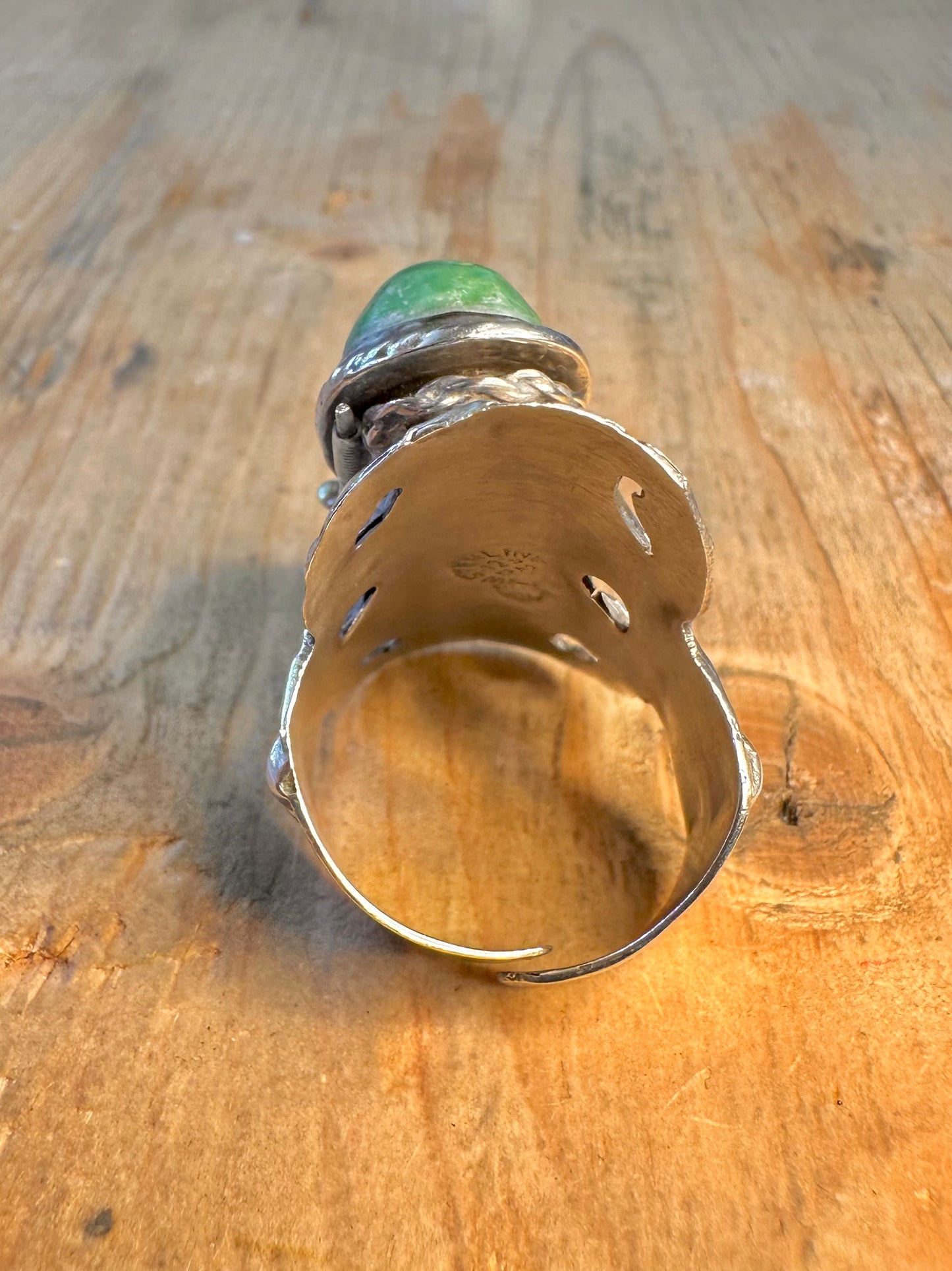 Aztec Green Onyx Poison Ring Orange Mexico 925 Sterling Silver Size R Adjustable Ring