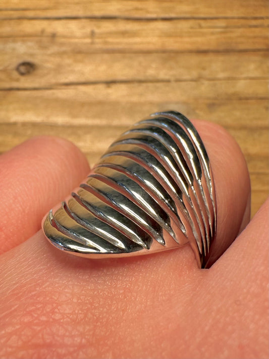Abstract Wavy Layer 925 Sterling Silver Size R Ring