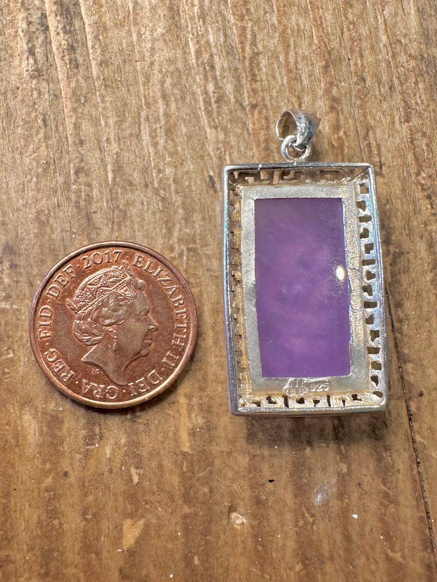 Purple Jade Dragon Rectangle 925 Sterling Silver Pendant