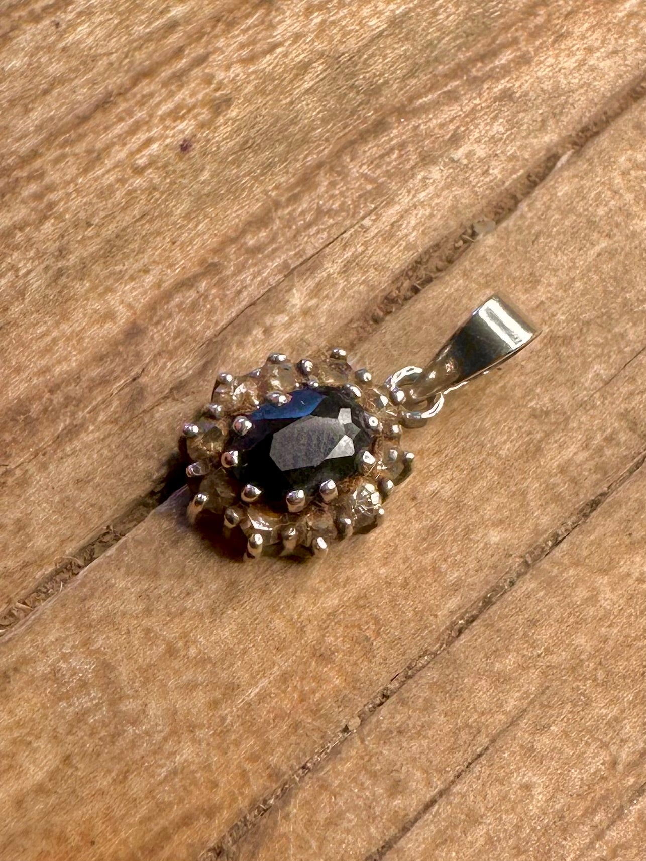 Vintage Dark Blue and White Stones 925 Sterling Silver Pendant