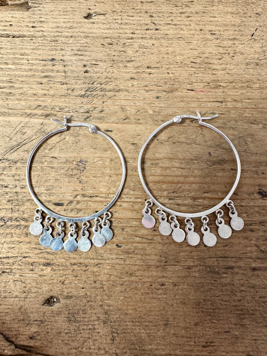 Abstract Hoops with Circle Dangle 925 Silver Earrings