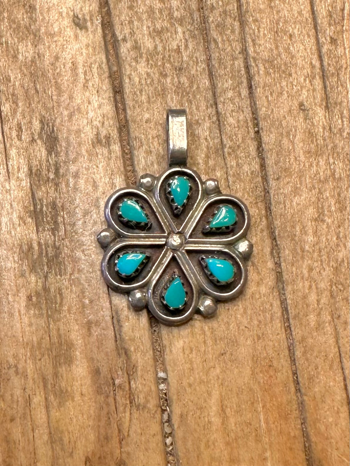 Vintage Zuni Navajo Turquoise 925 Sterling Silver Pendant