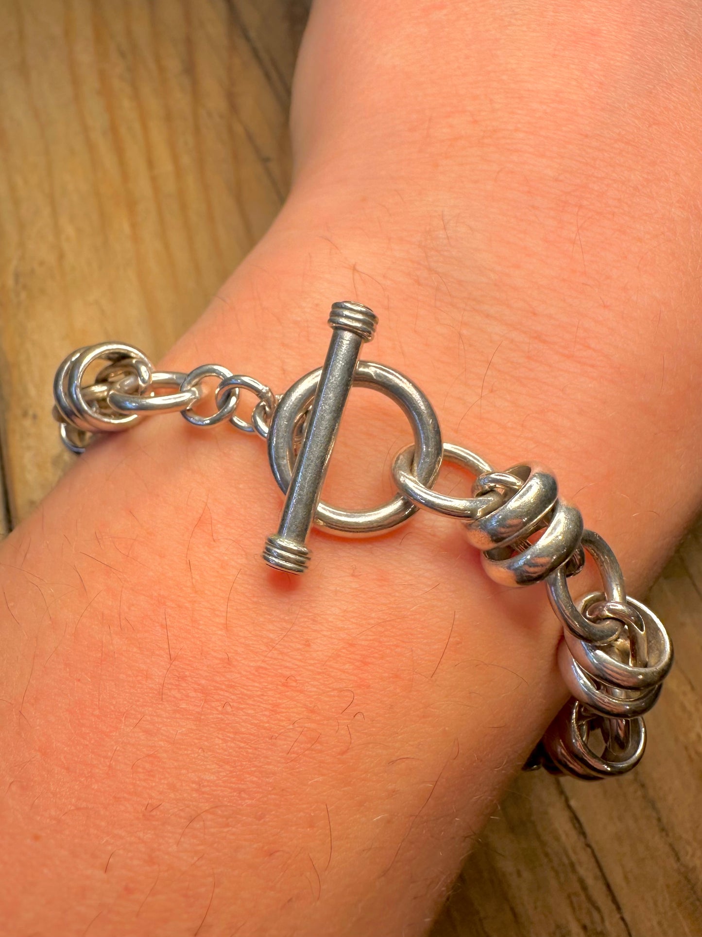 Vintage Circle Link T Bar 925 Sterling Silver 8 inch Bracelet