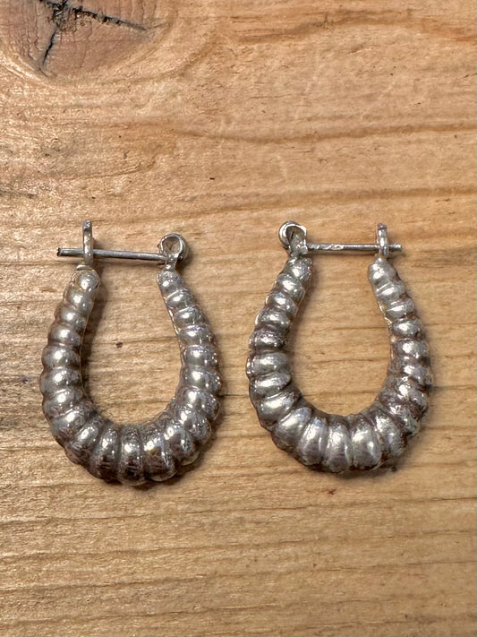 Vintage Scolloped Hoops 925 Silver Earrings