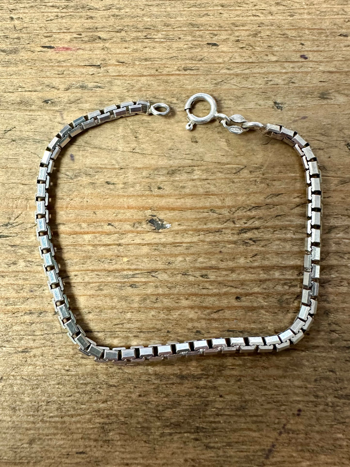 Vintage Box Chain 925 Silver Bracelet