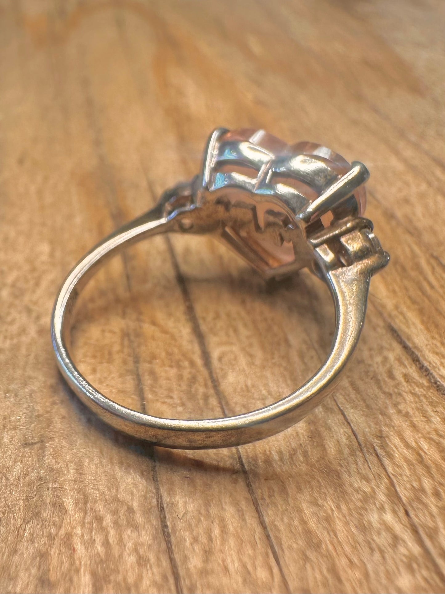 Vintage Mum Pink Heart Stone 925 Sterling Silver Size M1/2 Ring