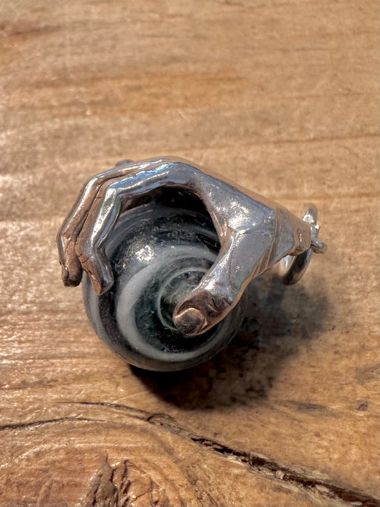 Vintage Hand Holding Marble 925 Silver Pendant