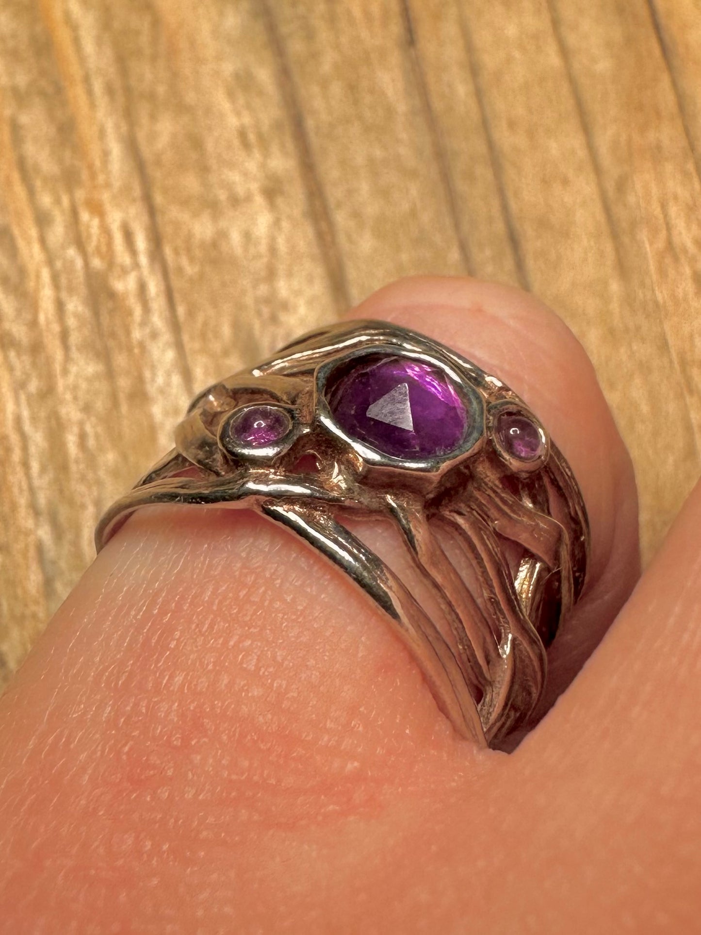 Abstract Layer Amethyst 925 Sterling Silver Size O Ring