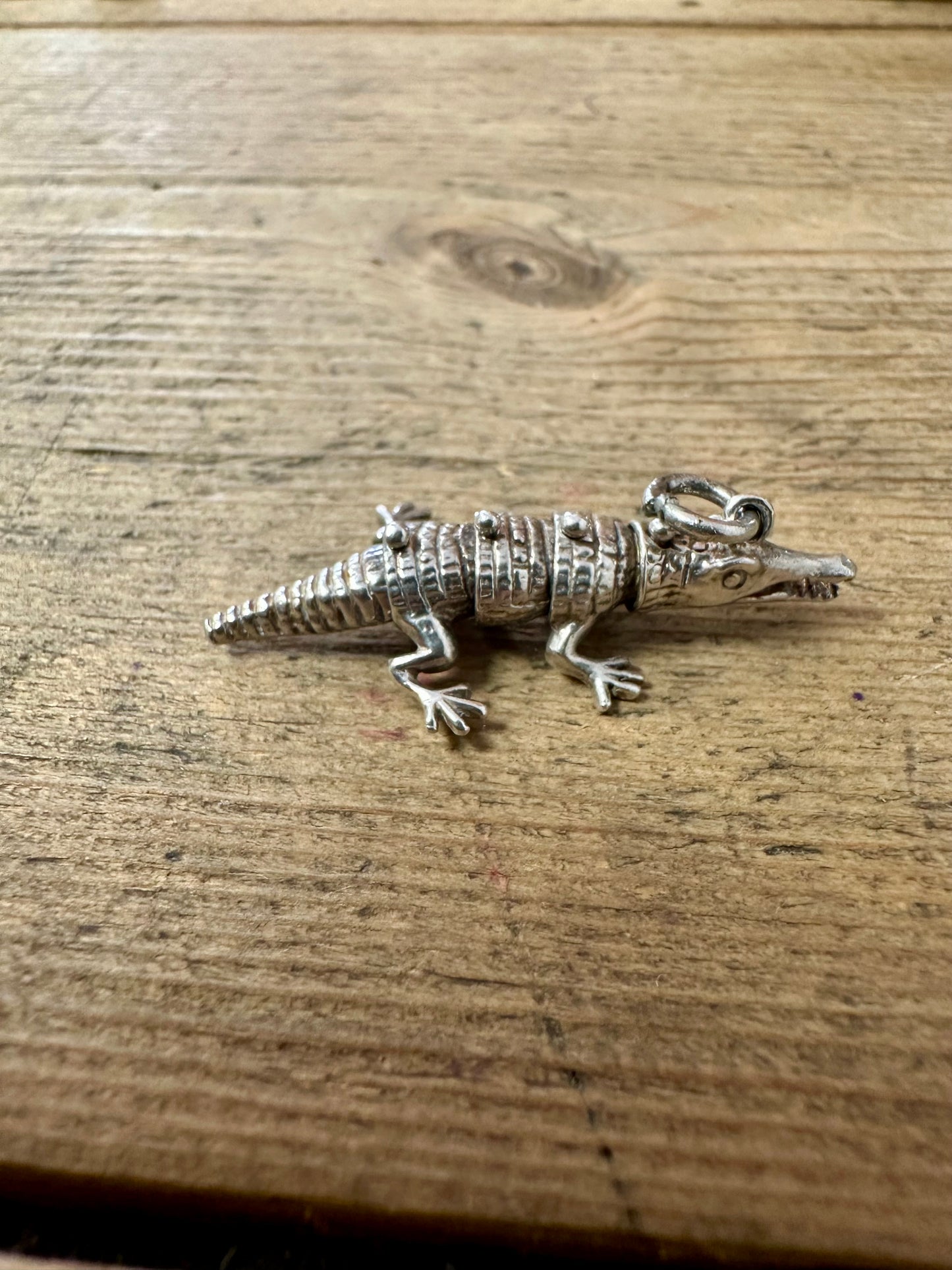 Vintage Crocodile Articulated 925 Silver Charm Pendant