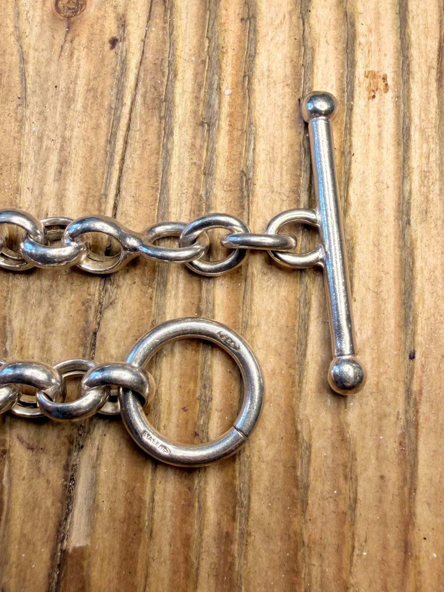 Belcher T Bar Clasp Italy 925 Sterling Silver 8.5 inch Bracelet