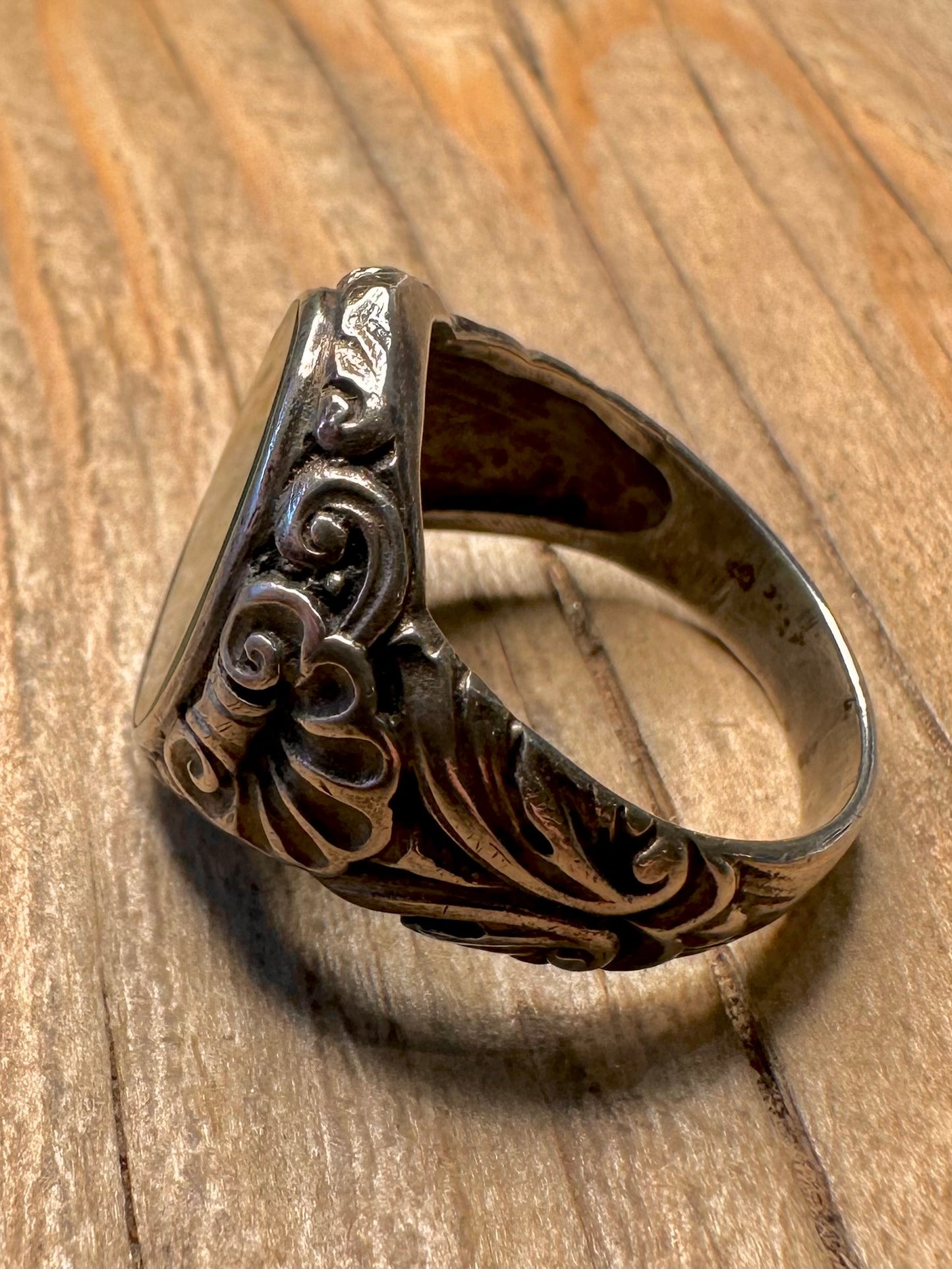 Vintage Jade Ornate Signet 925 Sterling Silver Size V Ring