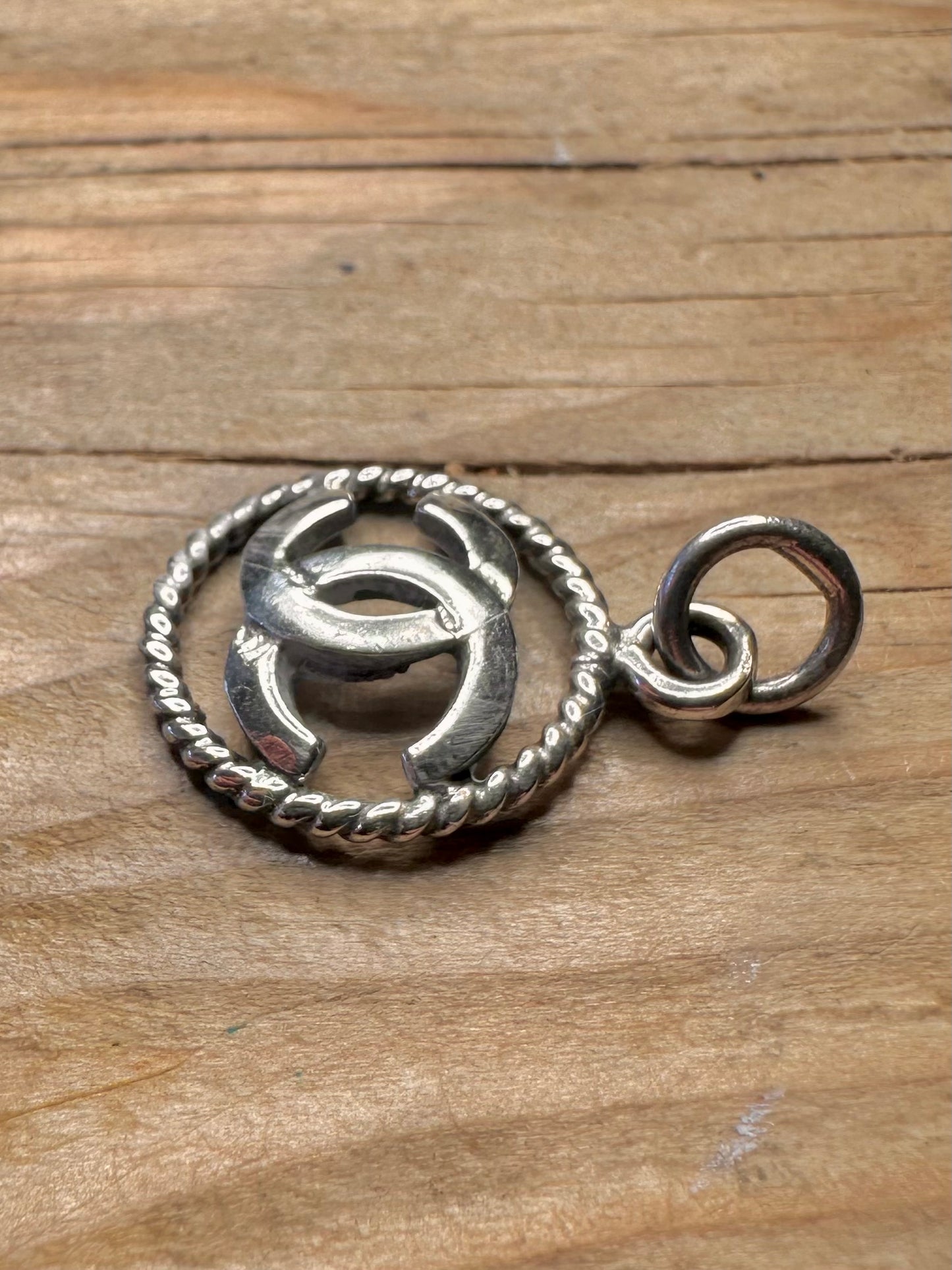Vintage Chanel Style Circle 925 Sterling Silver Pendant