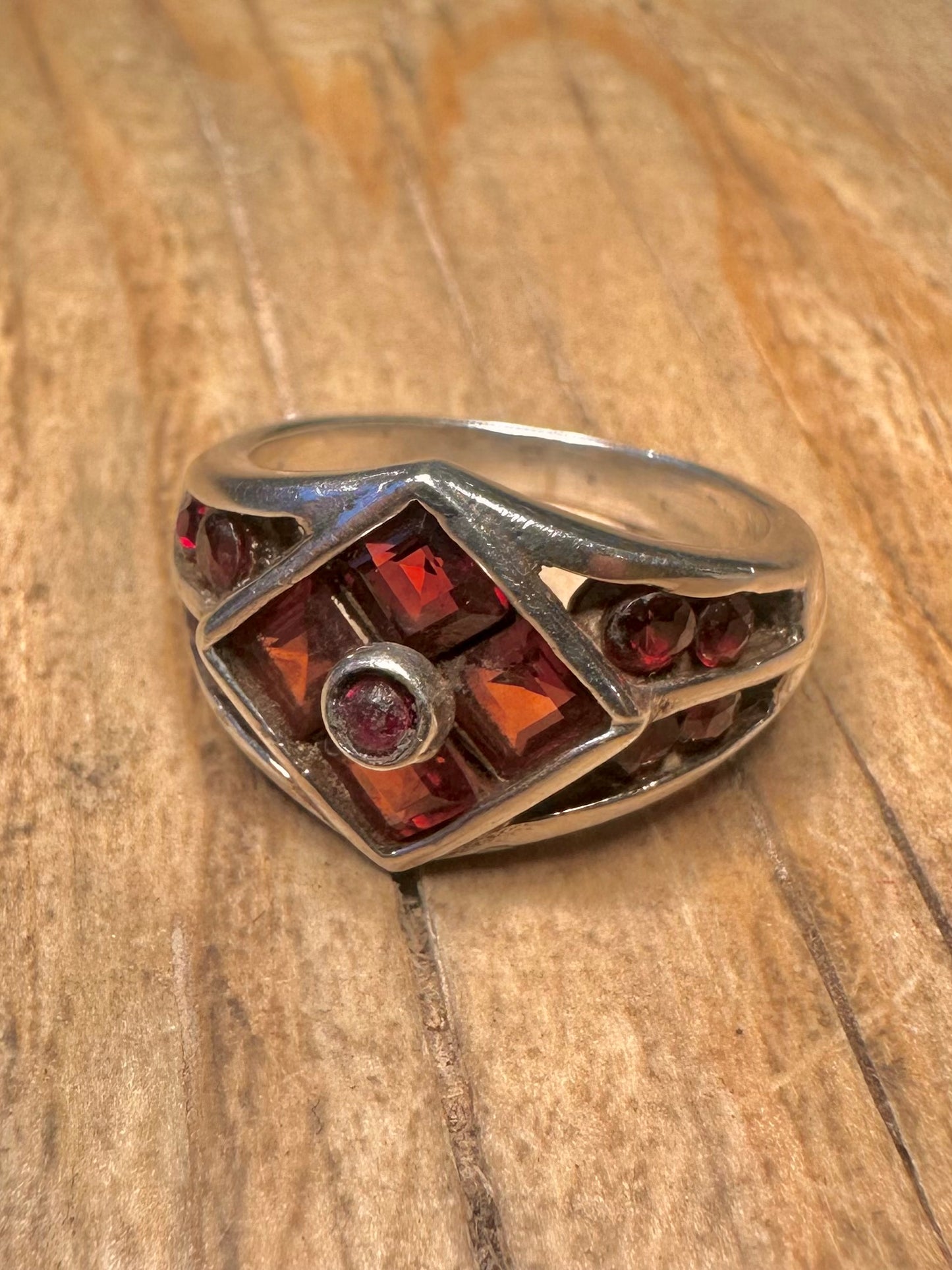 Vintage Garnet 925 Sterling Silver Size P Ring
