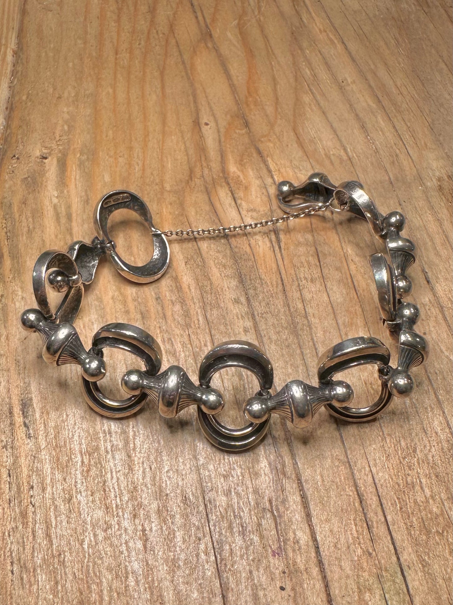 Vintage UNOAERRE Unique Chain Hook Clasp 925 Sterling Silver 7.5 inch Bracelet
