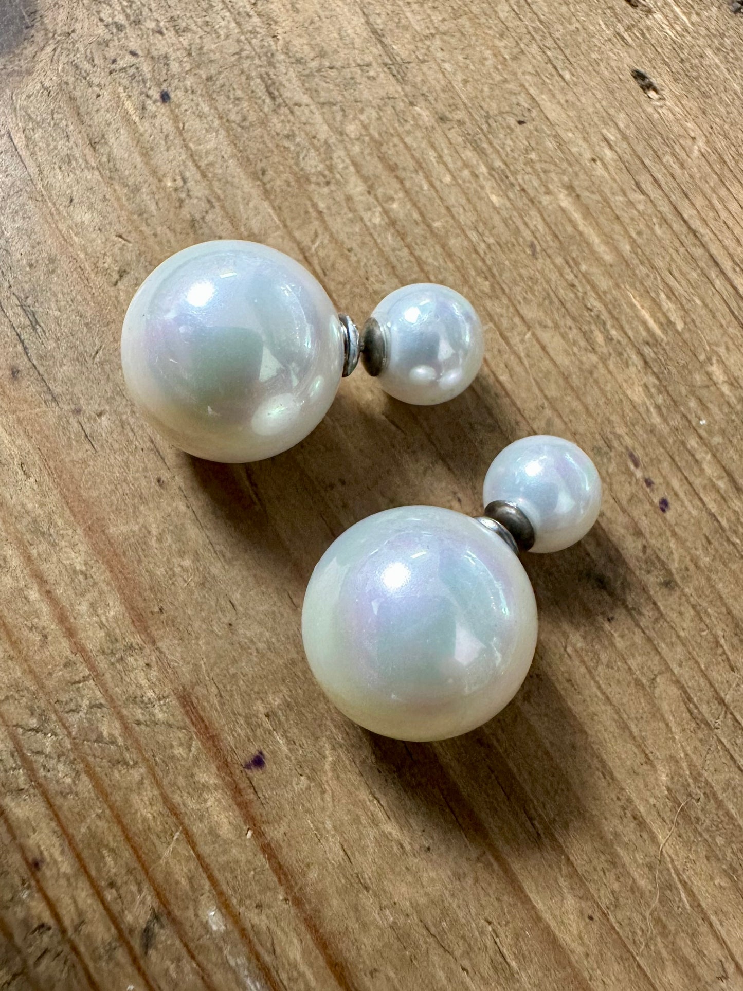 Vintage Large Pearl Style 925 Silver Stud Earrings