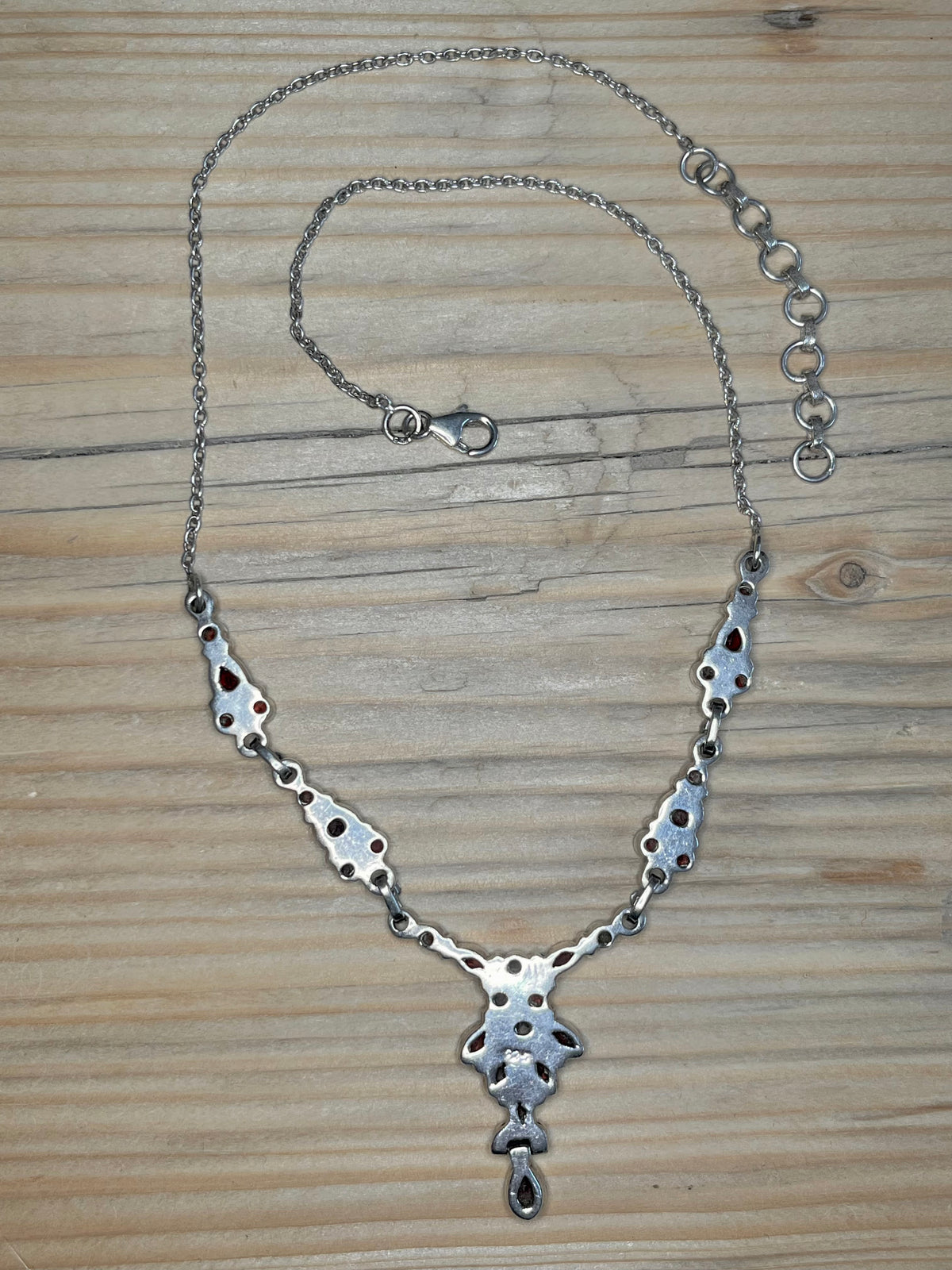 Garnet Ornate 925 Sterling Silver 16.75 - 18.75 inch Necklace