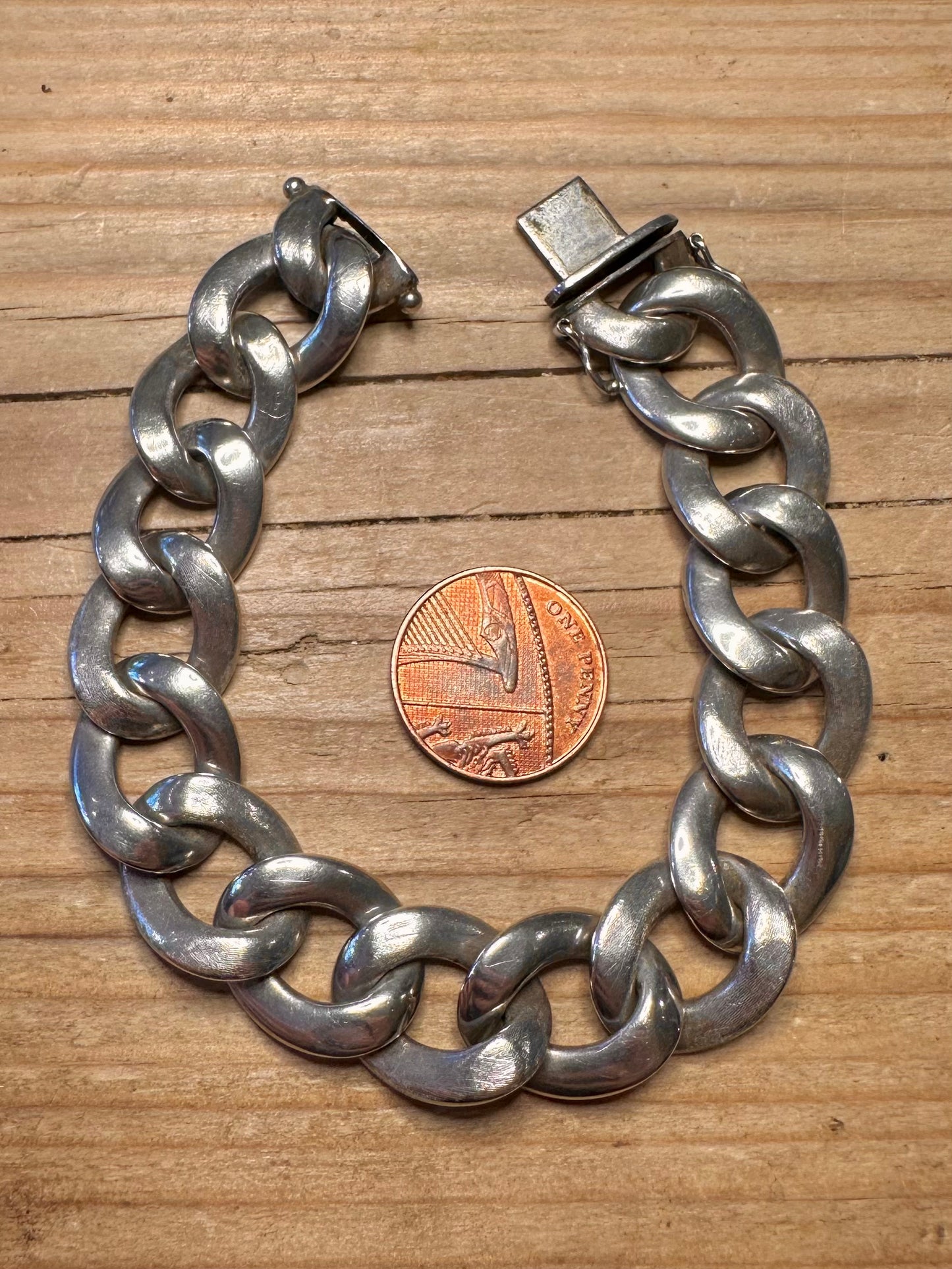 Vintage Cuban Link Hollow 835 Silver 7.5 inch Bracelet