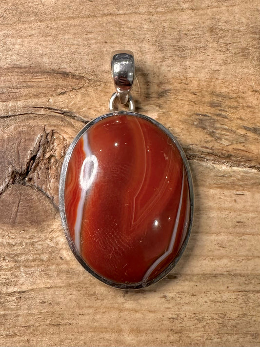 Vintage Banded Agate Oval 925 Silver Pendant