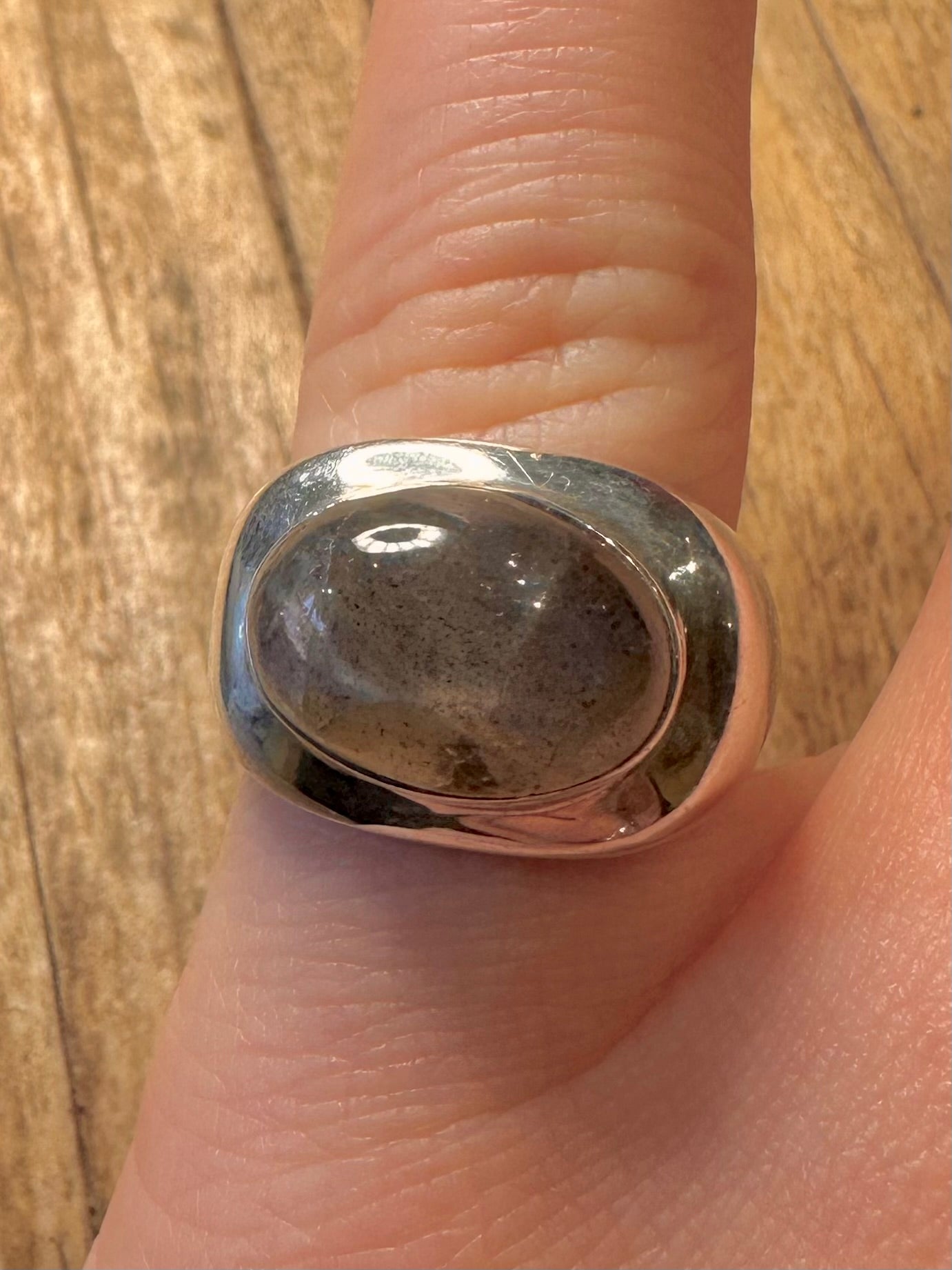 Modernist klobiger Labradorit Oval 925 Sterling Silber Ring Größe N