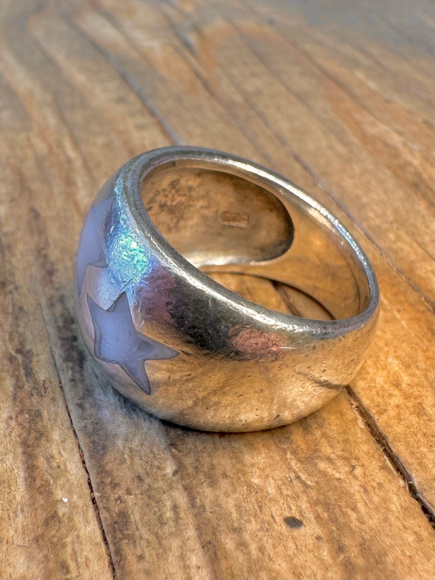 Mother of Pearl Stars Dome 925 Sterling Silver Size O1/2 Ring