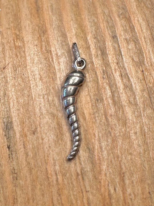 Vintage Horn Corno Cornicello Anhänger aus strukturiertem 925er Sterlingsilber