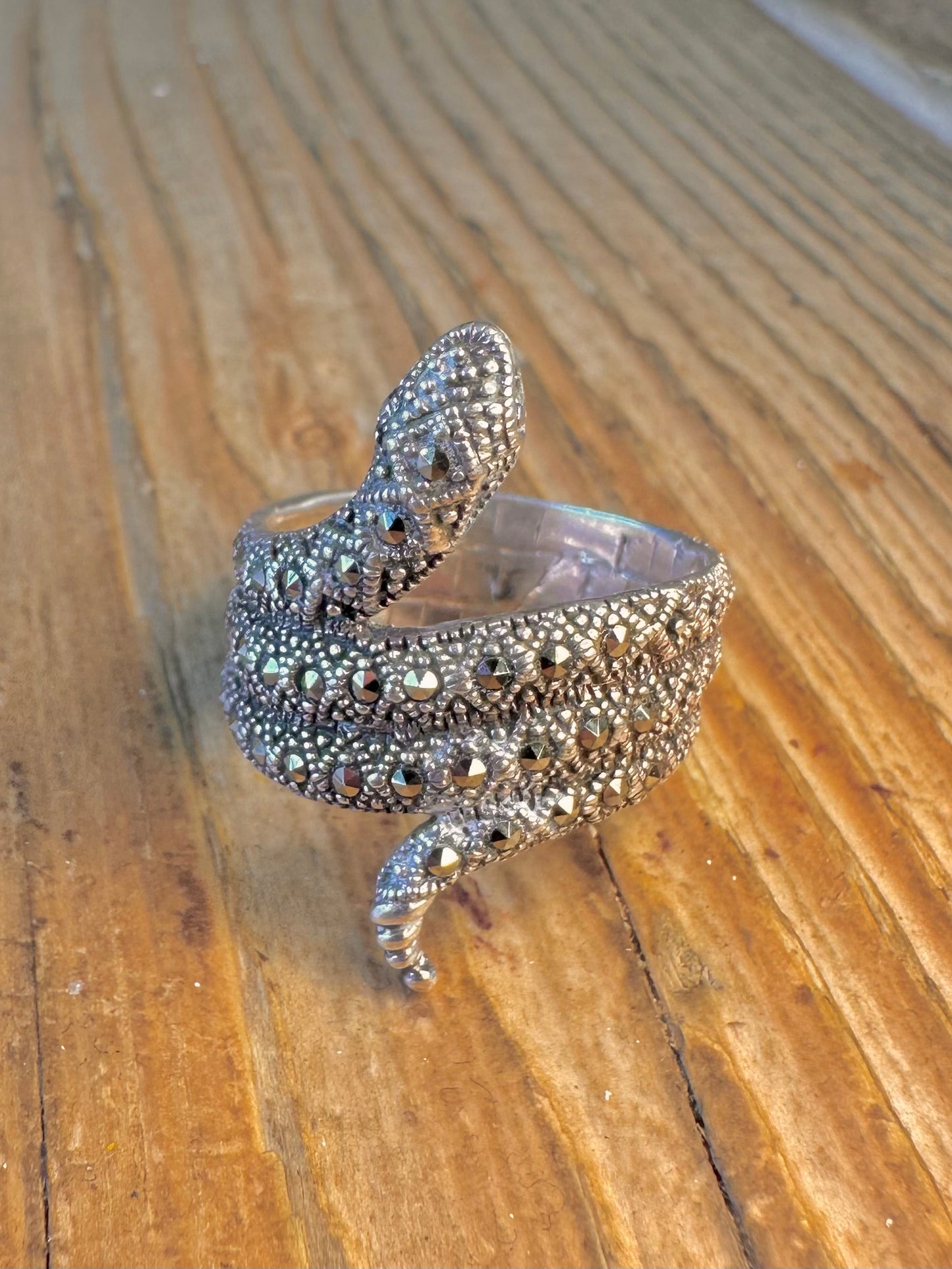 Marcasite Coiled Snake 925 Sterling Silver Size S1/2 Ring