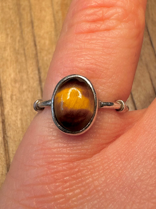 Vintage Tigers Eye 925 Sterling Silver Size L Ring