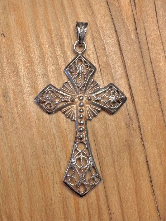 Vintage Ornate Filigree Cross 925 Sterling Silver Pendant