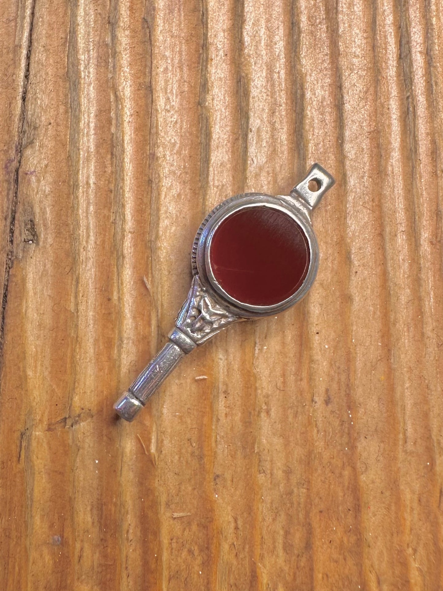 Carnelian and Onyx Pocket Watch Key Fob Silver Charm Pendant