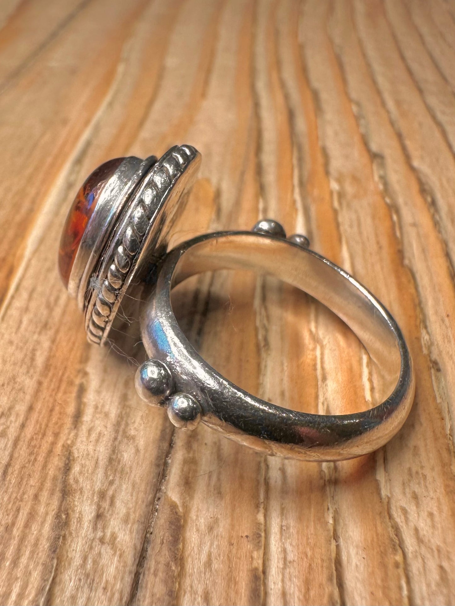 Modern 2000 Amber Chunky 925 Sterling Silver Size R Ring