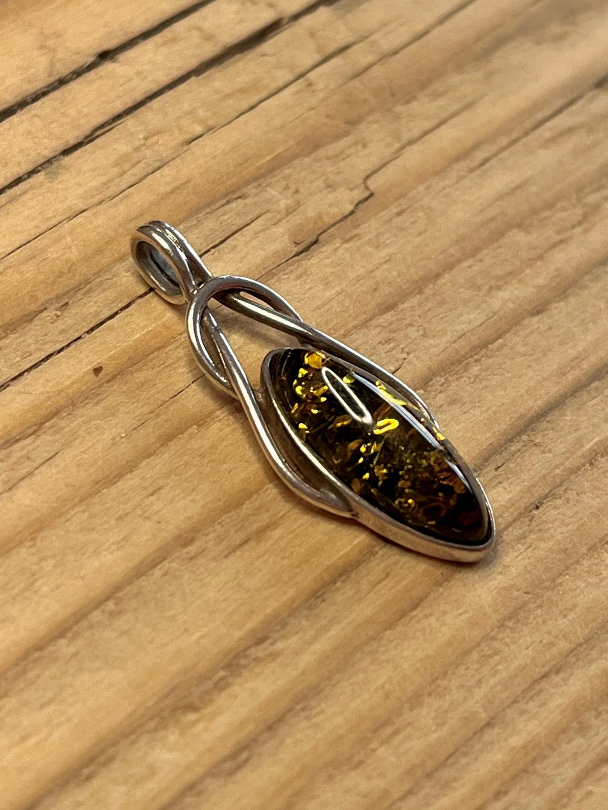 Elongate Yellow Amber 925 Sterling Silver Pendant