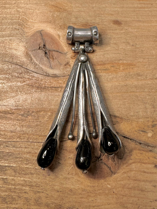 Abstract Plant Style Black Stone 925 Silver Pendant