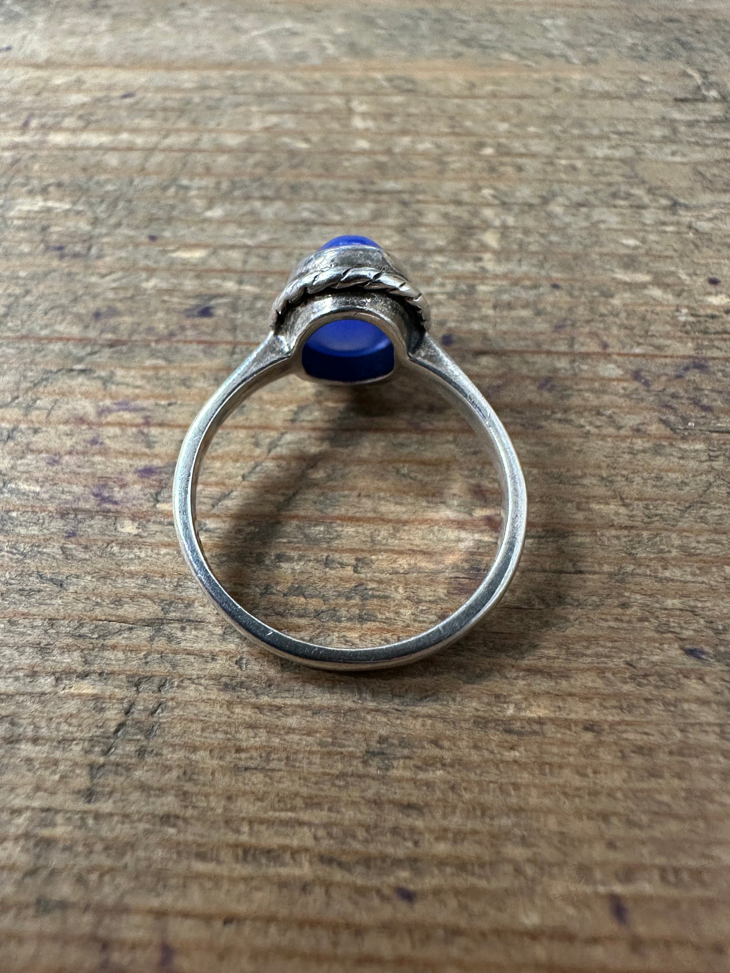 Vintage Blue Cabochon 925 Silver Size K Ring