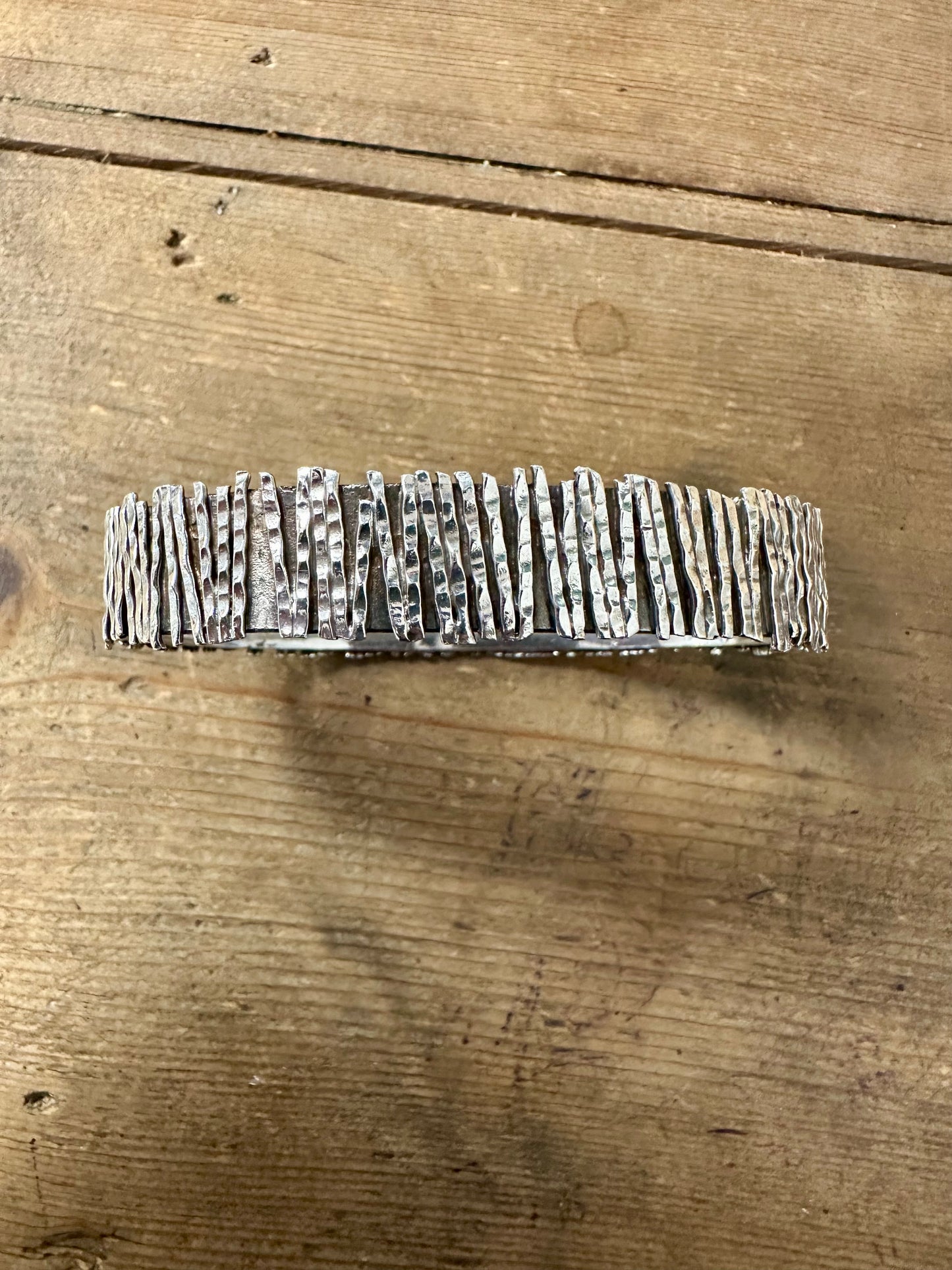 Vintage Bark Effect Hammered 925 Silver Large Bangle