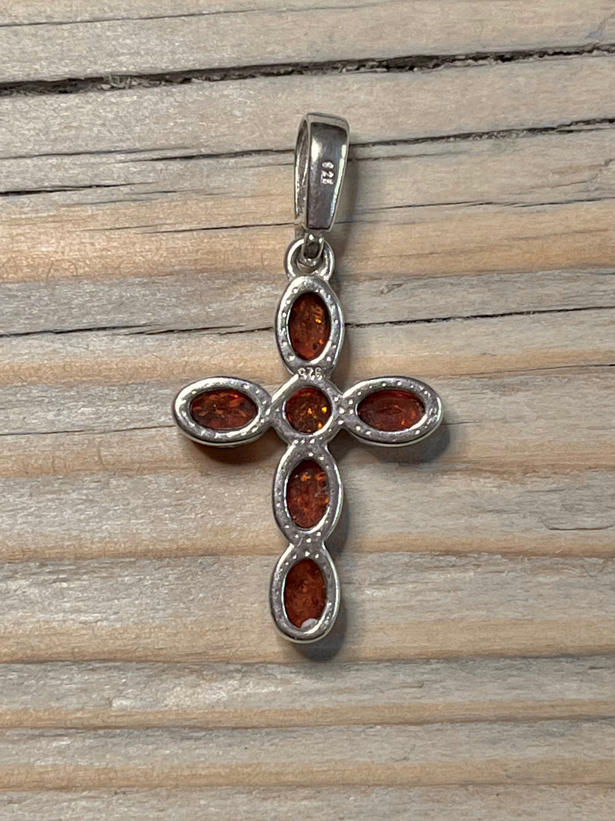 Amber Cross 925 Sterling Silver Pendant