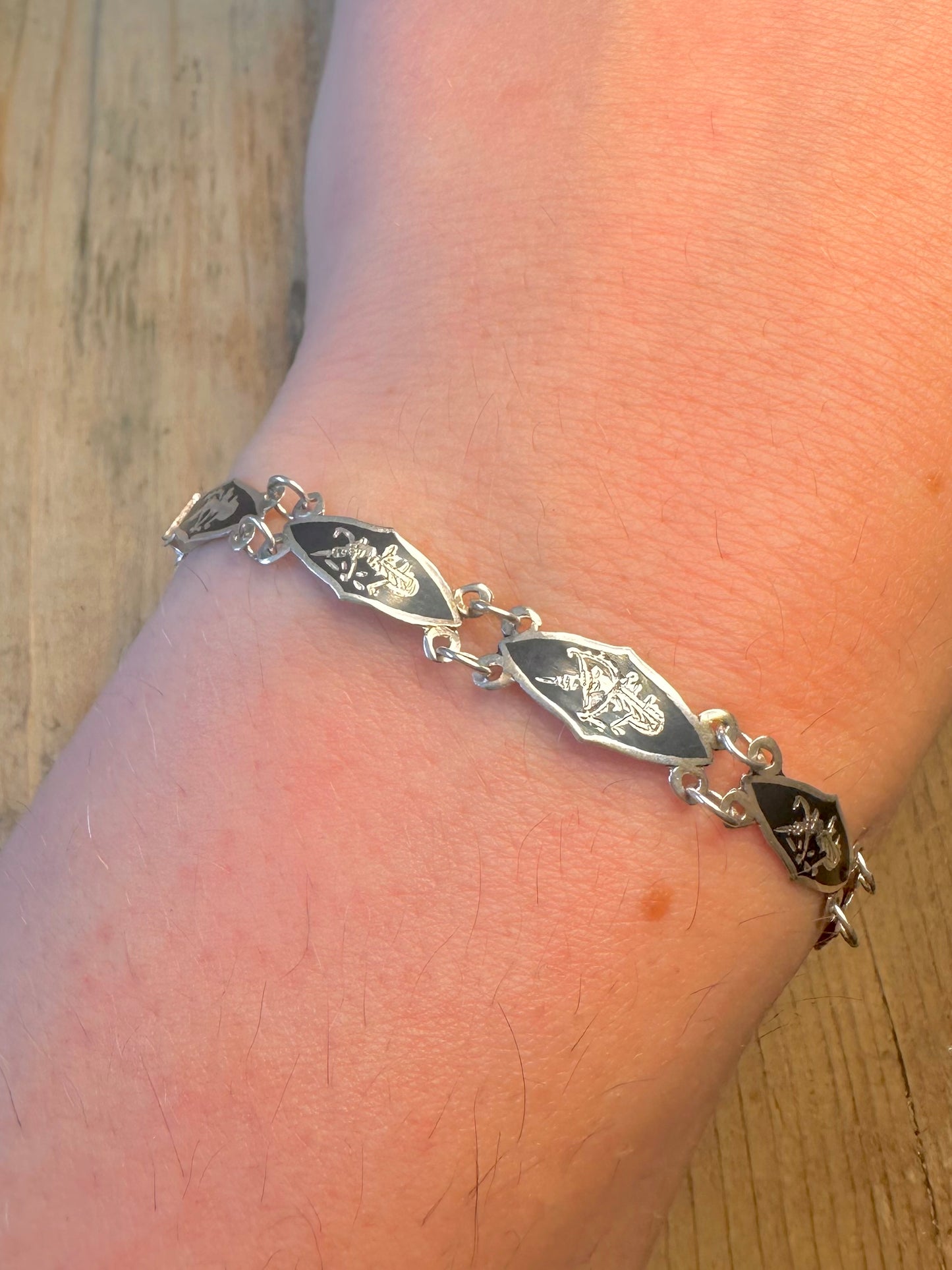 Black Enamel Siam 925 Sterling Silver 6.5 inch Bracelet
