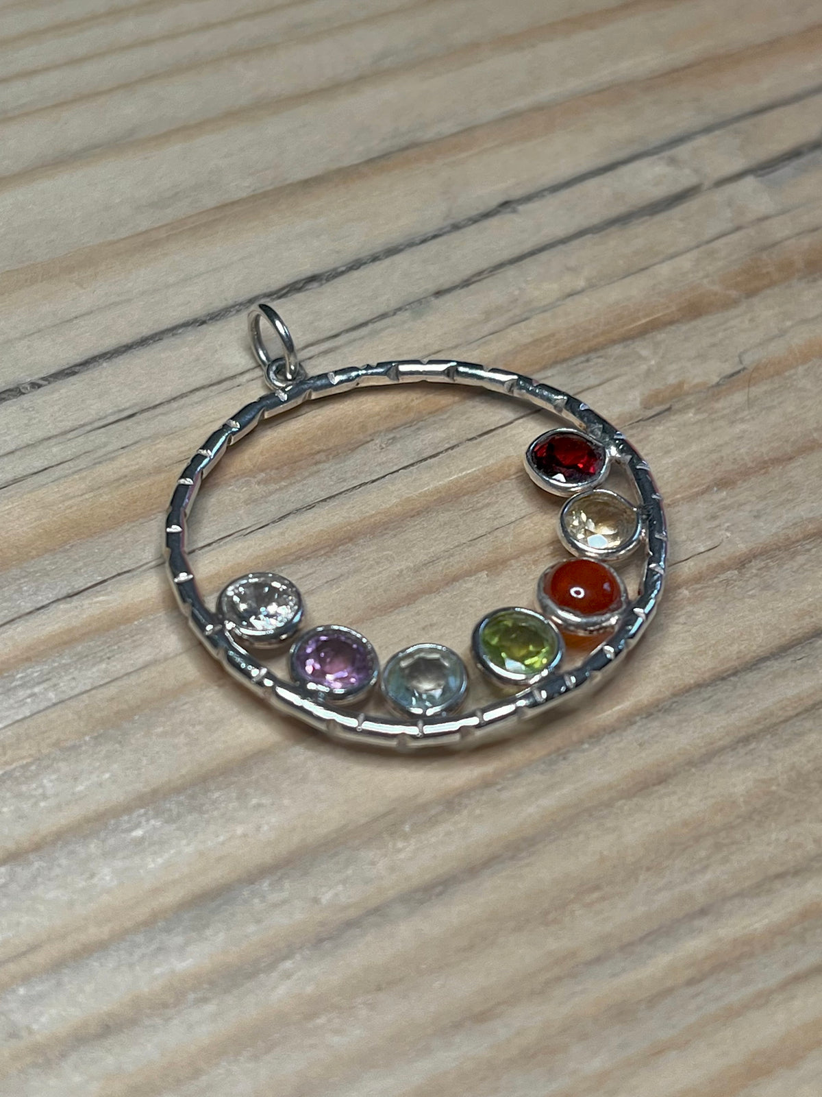Seven Chakra Gemstone Circle 925 Sterling Silver Pendant
