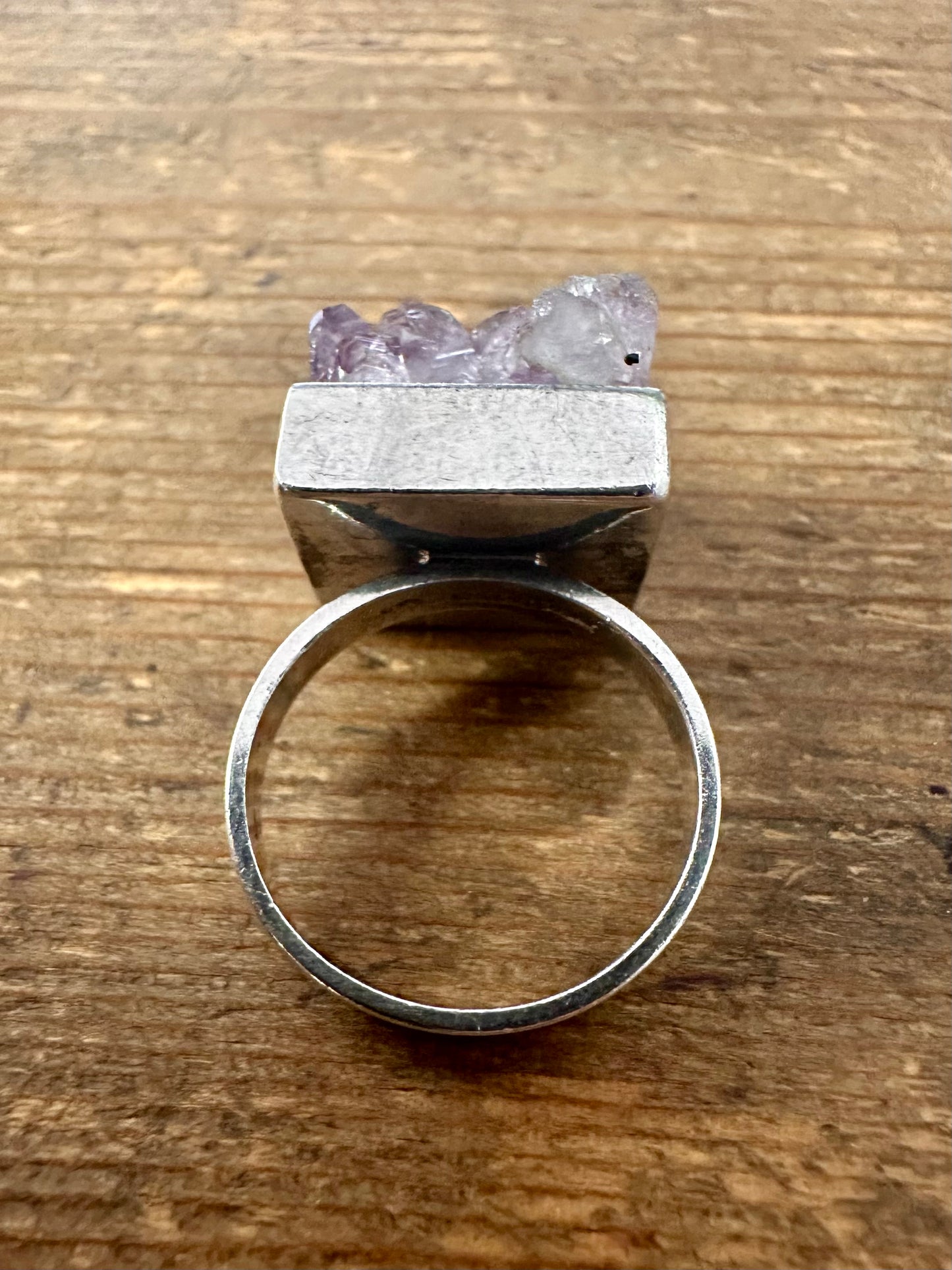 Vintage 1972 Raw Amethyst Square 925 Silver Size Q Ring