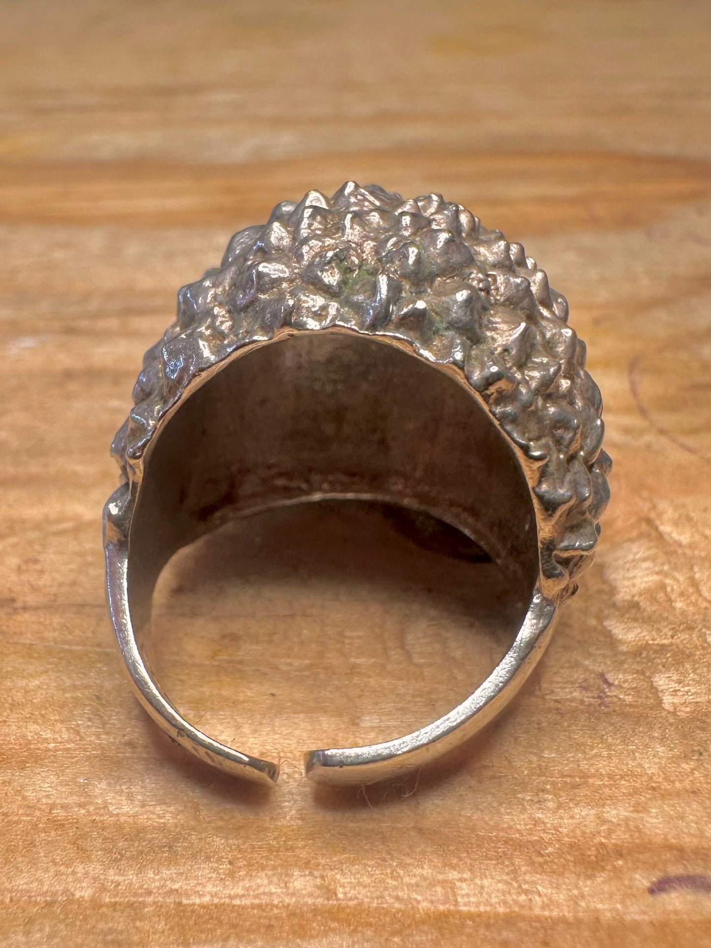 Brutalist 1972 Dome Textured 925 Sterling Silver Size I1/2 Adjustable Ring