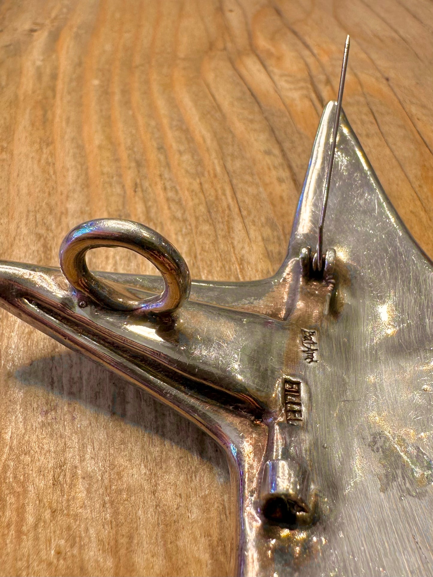 Abstract Large Chunky Star Maker Bat Art 925 Sterling Silver Brooch Pendant